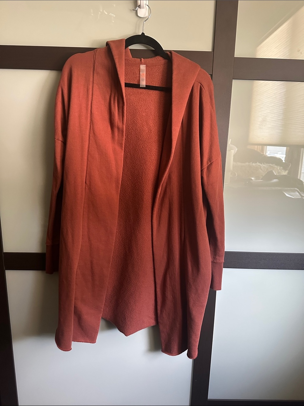 Mono B Open-Front Hooded Cardigan Sweater in Burnt Orange size M